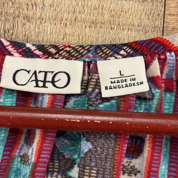 Cato Womens Boho Tunic Top L Multicolor Long Sleeve Tassel Tie Neck - Picture 3 of 6